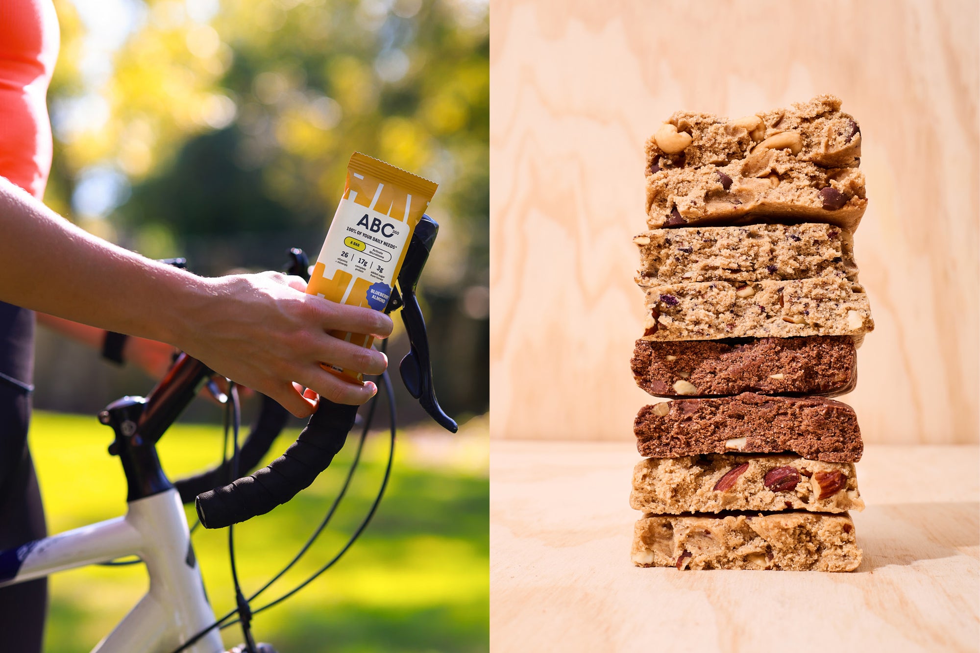 ABC 360 A Bar to Activate your Microbiome. Stack of ABC 360 Meal Bars, healthiest meal bars on the market.