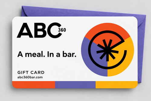 ABC 360® gift card with the slogan “A meal. In a bar.”